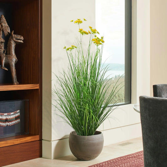 Artificial 6-Head Carrot Flower with Curved Onion Grass Bonsai 43"H